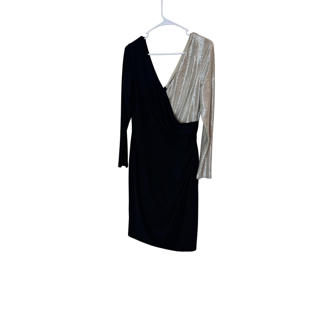 Lauren Ralph Lauren Dress Womens 6 Black Silver Metallic Long Sleeve Cocktail